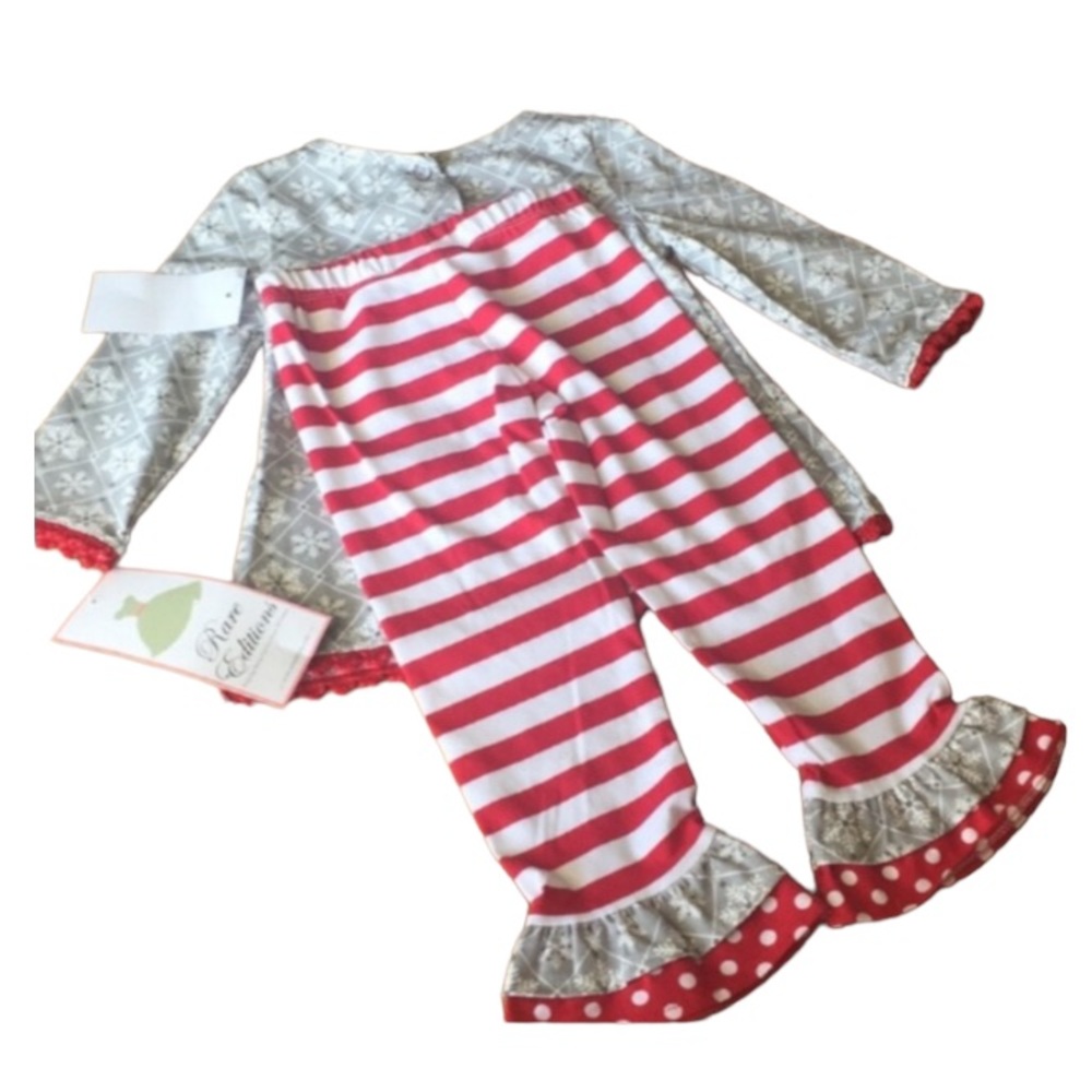 Rare Editions Snow Flakes Reindeer Red Strip Pants  Outfit - Picture 4 of 8